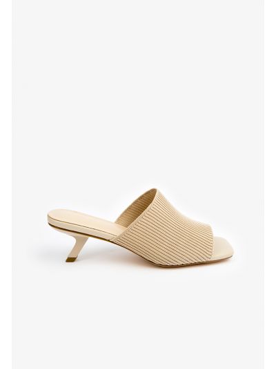 Open Toe Heeled Fabric Mules 