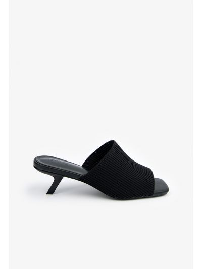 Open Toe Heeled Fabric Mules 