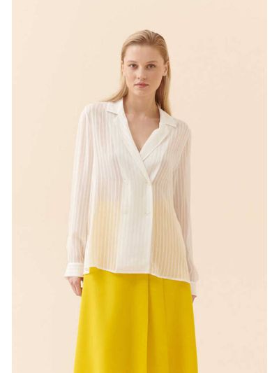 Roman Striped Pattern Double Breasted Shirt White
