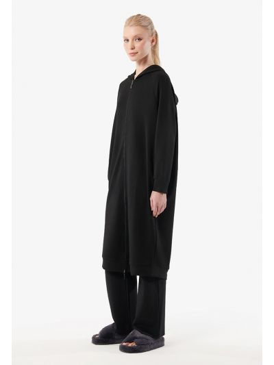 Solid Midi Knitted Dress With Hood