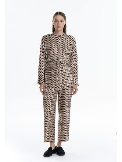 Rhombus Printed Pleated Straight Leg Trouser -Sale