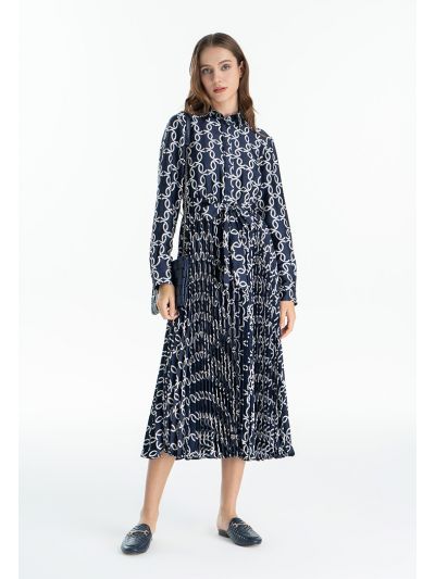 Printed Contrast A-Line Maxi Dress -Sale