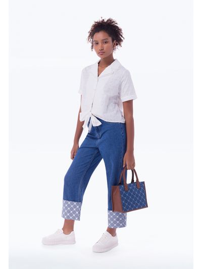 Folded Printed Ankle Straight Leg Trouser -Sale
