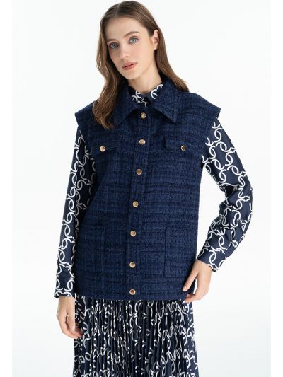 Textured Front Pocket Winter Sleeveless Gilet -Sale