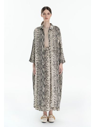 Snake Print All Over Maxi Buttoned Dress