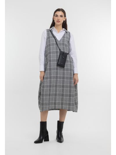 Back Tie Up Checkered Midi Dress -Sale