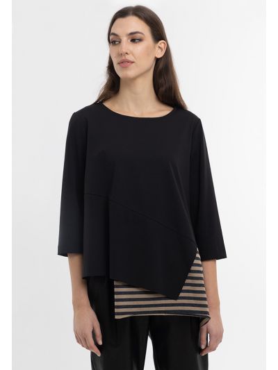 Asymetrical Striped End Multicolored Blouse -Sale