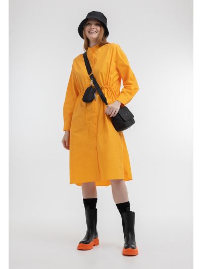 Solid Elasticated Drawstring Waist Midi Dress