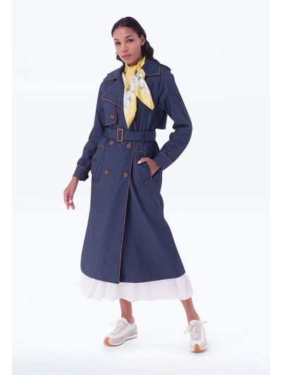 Denim Double Breasted Maxi Trench Coat
