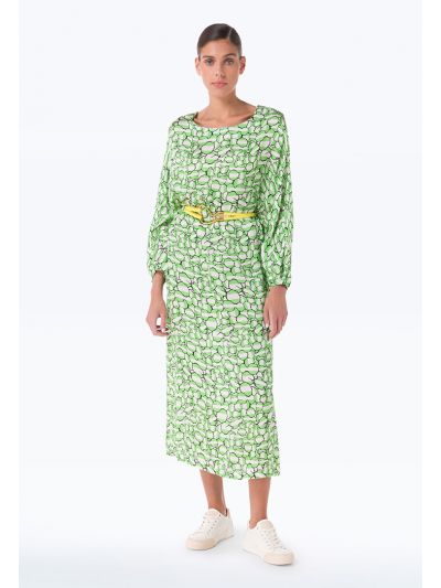 Printed Long Sleeves Shift Midi Dress -Sale