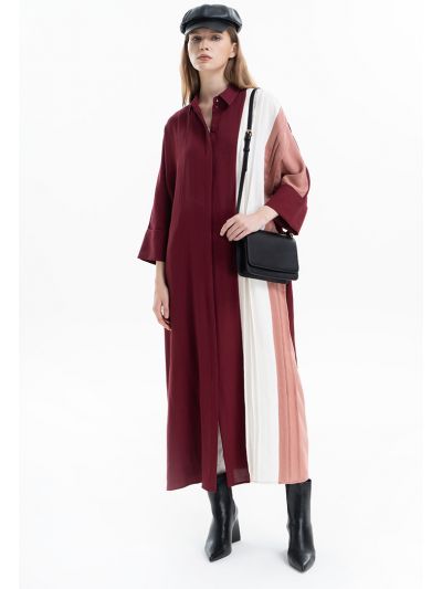 Multicolored Double Pleated Maxi Dress
