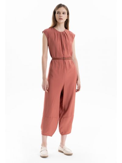 Solid Pleated Wide Leg Jumpsuit -Sale
