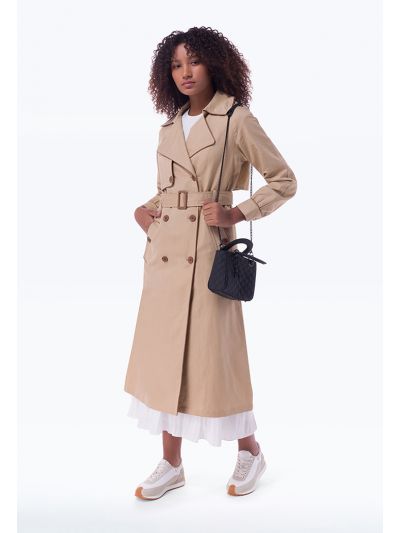 Double Breasted Solid Trench Coat -Sale