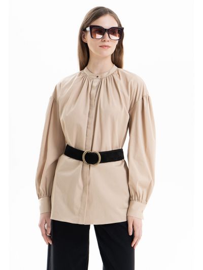 Mandarin Solid Side Slits Blouse