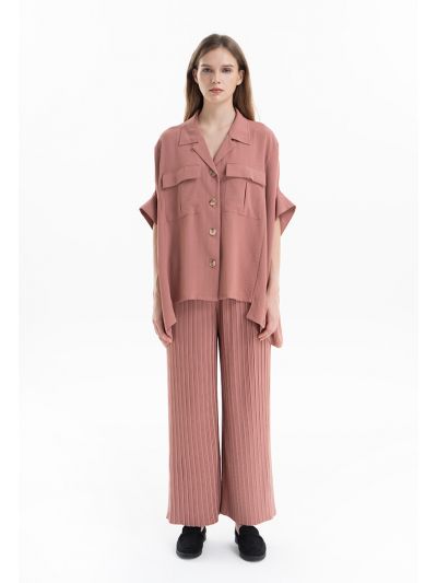 Pleated Wide Leg Solid Trouser -Sale