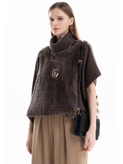 Faux Fur Hem Slip On Knitted Poncho -Sale