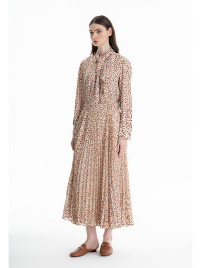 Tiny Colorful Dots Pleated Maxi Skirt