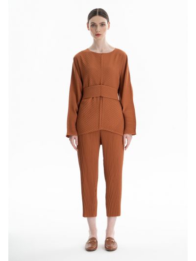Elastic Waist High Rise Pleated Pants -Sale