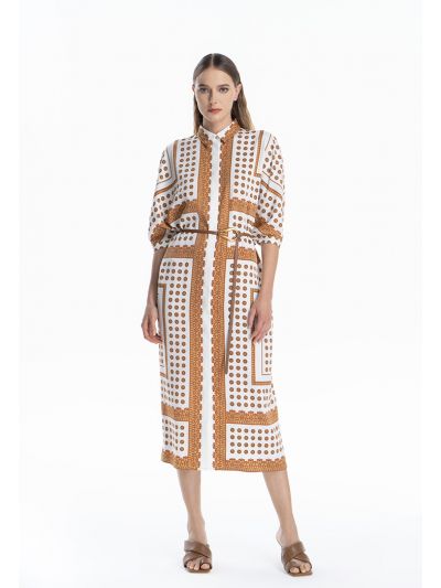 All Over Printed Tie Neck Maxi Dress -Sale