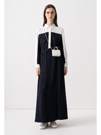 Contrast Belted Flared Maxi Dress