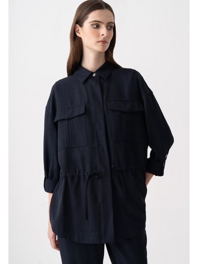 Crinkled Drop Shoulder Drawstring Jacket