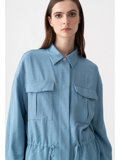 Crinkled Drop Shoulder Drawstring Jacket