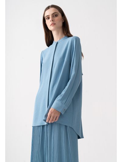 Crinkled Pleated High-Low Shirt 