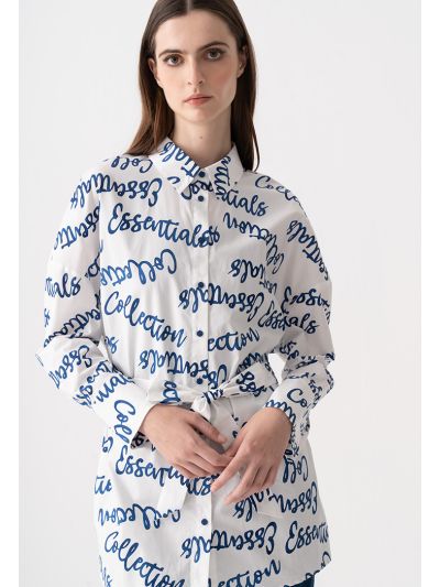 All-Over Printed Oversized Belted Shirt