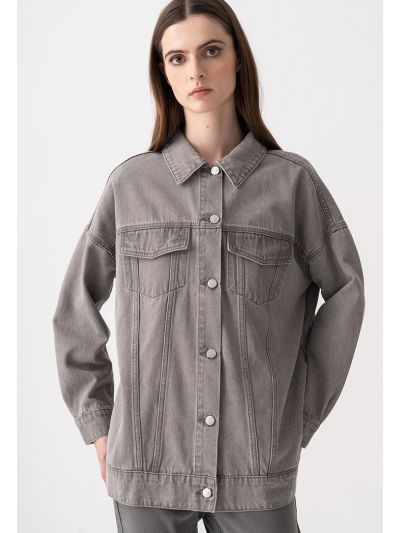 Solid Relaxed Fit Denim Jacket
