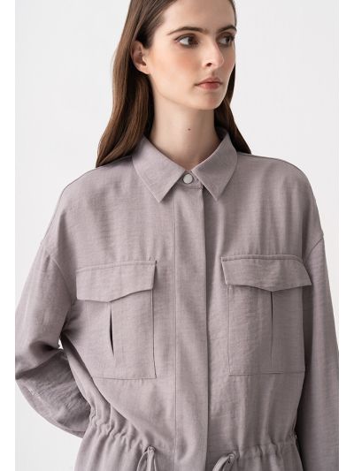 Crinkled Drop Shoulder Drawstring Jacket
