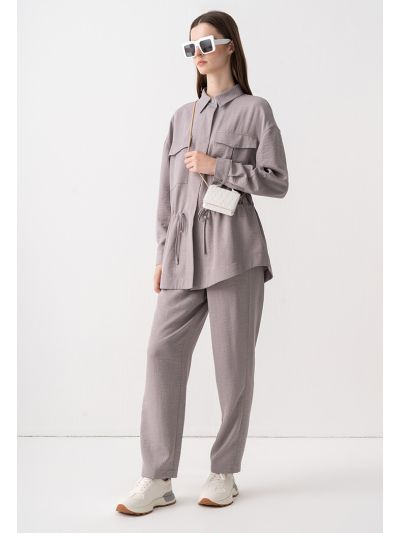 Crinkled Solid Peg Leg Trouser