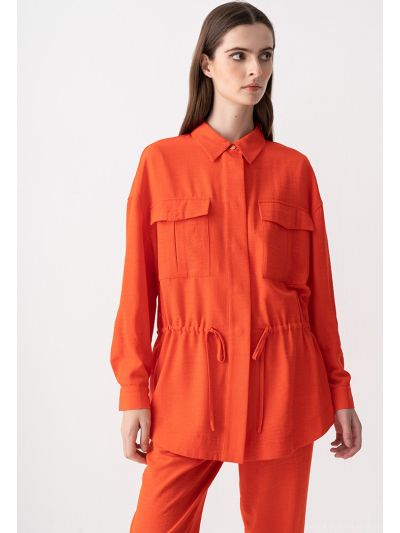 Crinkled Drop Shoulder Drawstring Jacket