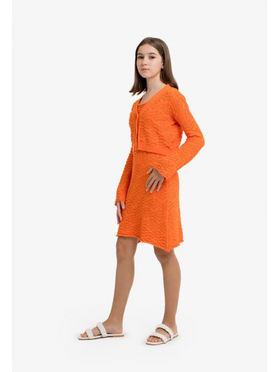 Solid Knitted Dress and Cardigan Set (2 PCS)