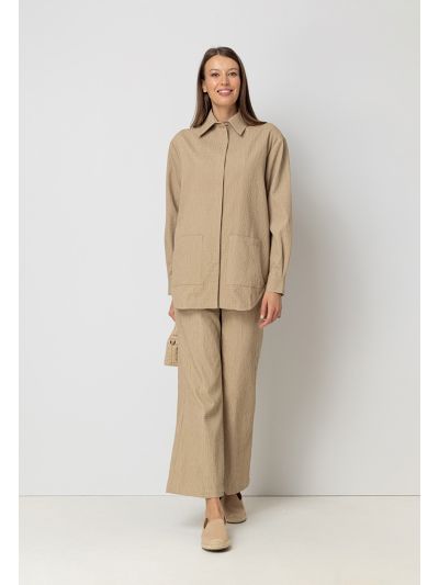 Textured Wide Leg High Waist Trouser