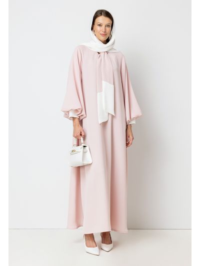 Contrast Tie Neck Relaxed Fit Abaya