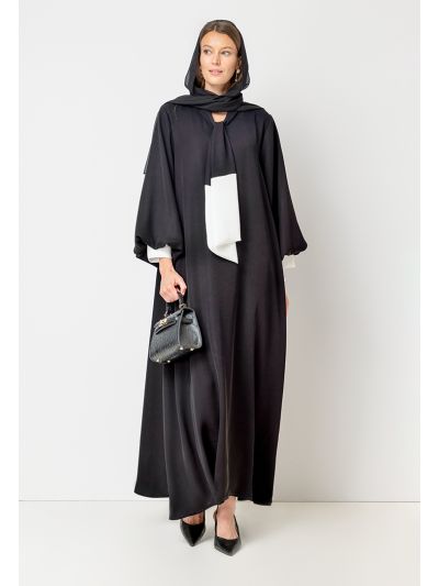 Contrast Tie Neck Relaxed Fit Abaya