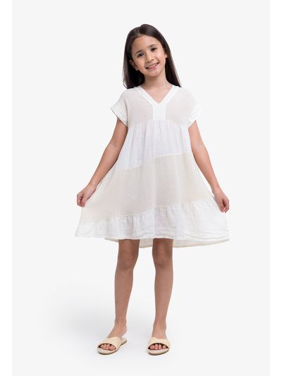 Solid V Neck Tiered Dress
