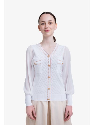 Knitted See Through Sleeves Blouse