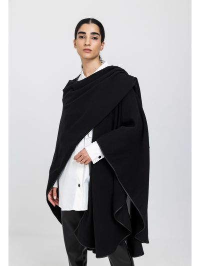 Solid Faux Leather Hem Cape