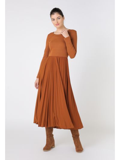 Pleated Ribbed Knit Dress