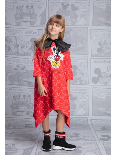 Mickey And Friends Removable Tie Faux Leather Collar Dress