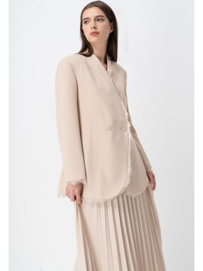 Solid Long Sleeves Double Breasted Blazer 