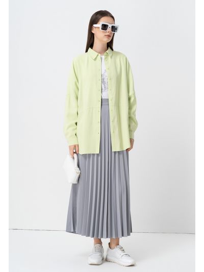 Solid Pleated Long Accordion Skirt