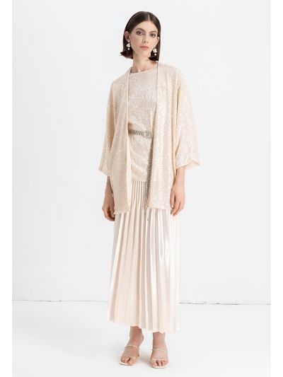 Elastic Waistband Pleated Maxi Skirt