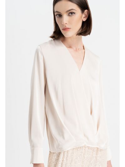 Solid Long Sleeves Pleated Blouse