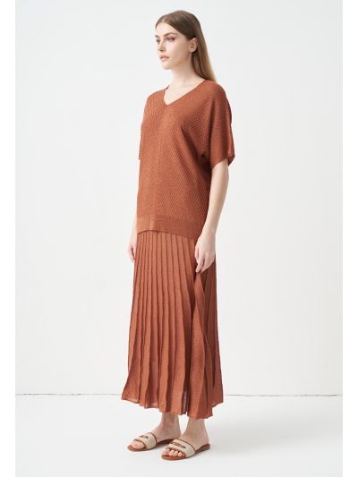 Pleated Lurex Maxi Skirt