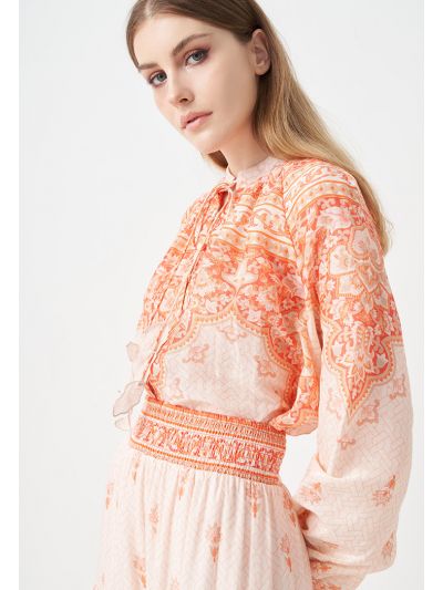 Printed Floral Mandarin Collar Blouse