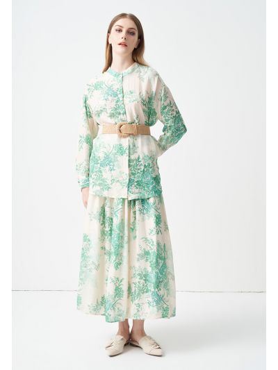 Printed Floral Pleated Maxi Skirt