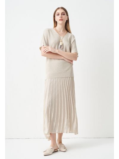 Pleated Lurex Maxi Skirt