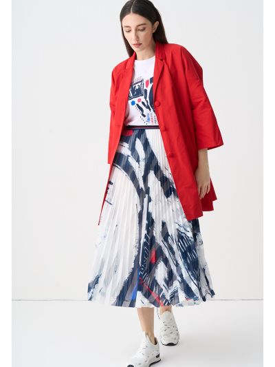 Printed Pleated Schiffli Maxi Skirt